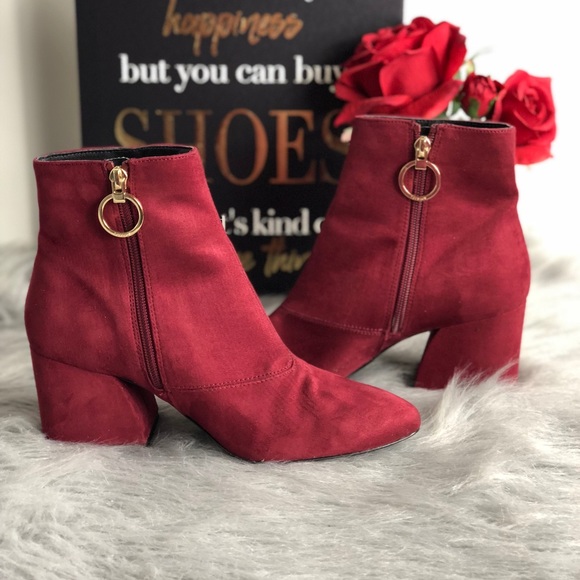 Top Shop Berry Suede Vegan Gold Side Zip Bootie - Picture 5 of 8